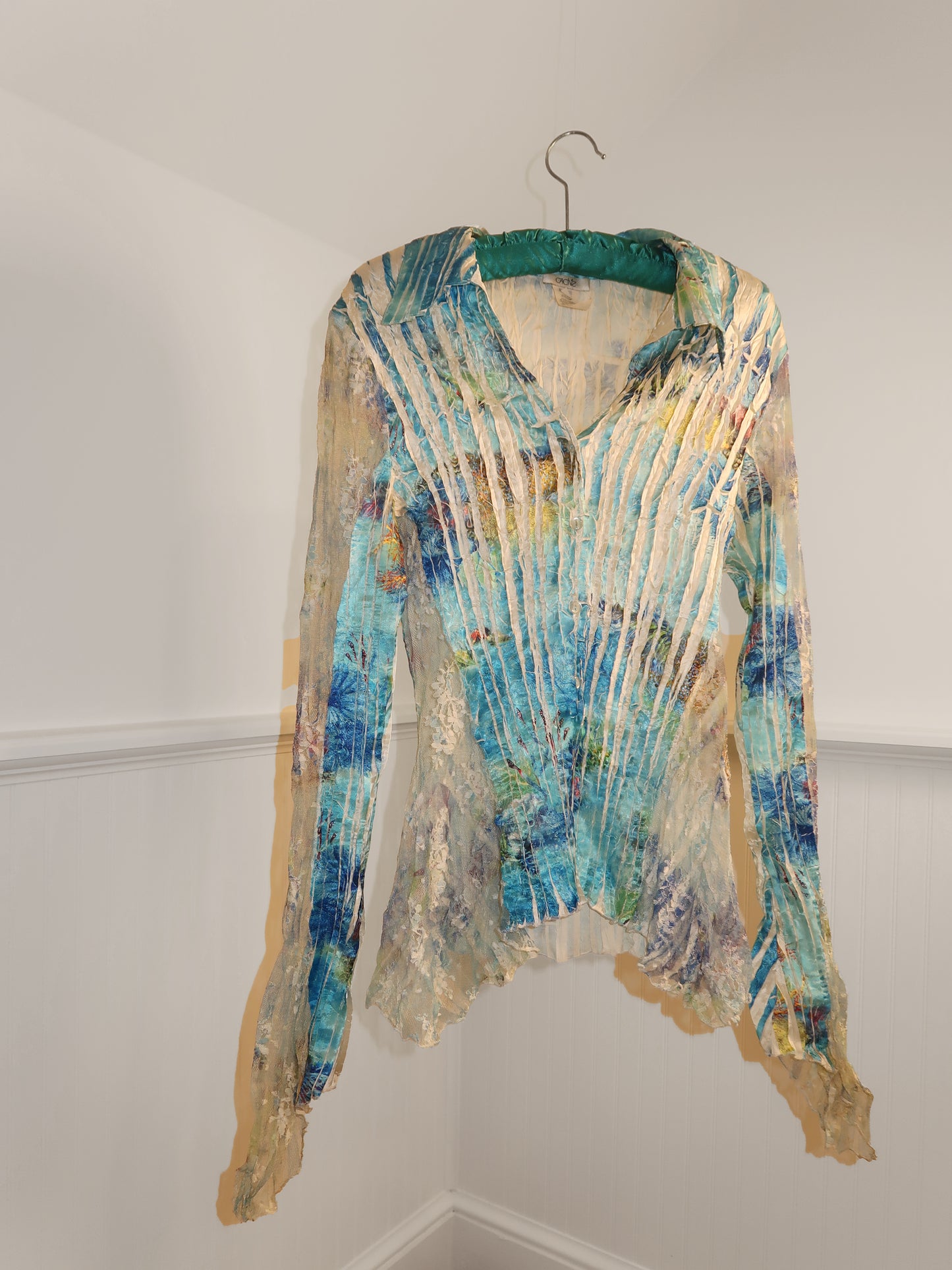 Vtg. Cache Collared Blouse with Lace Details