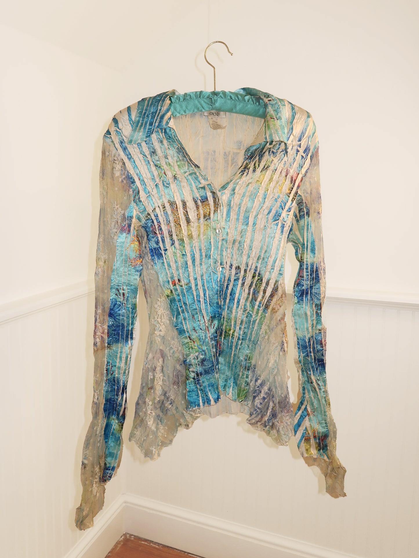Vtg. Cache Collared Blouse with Lace Details