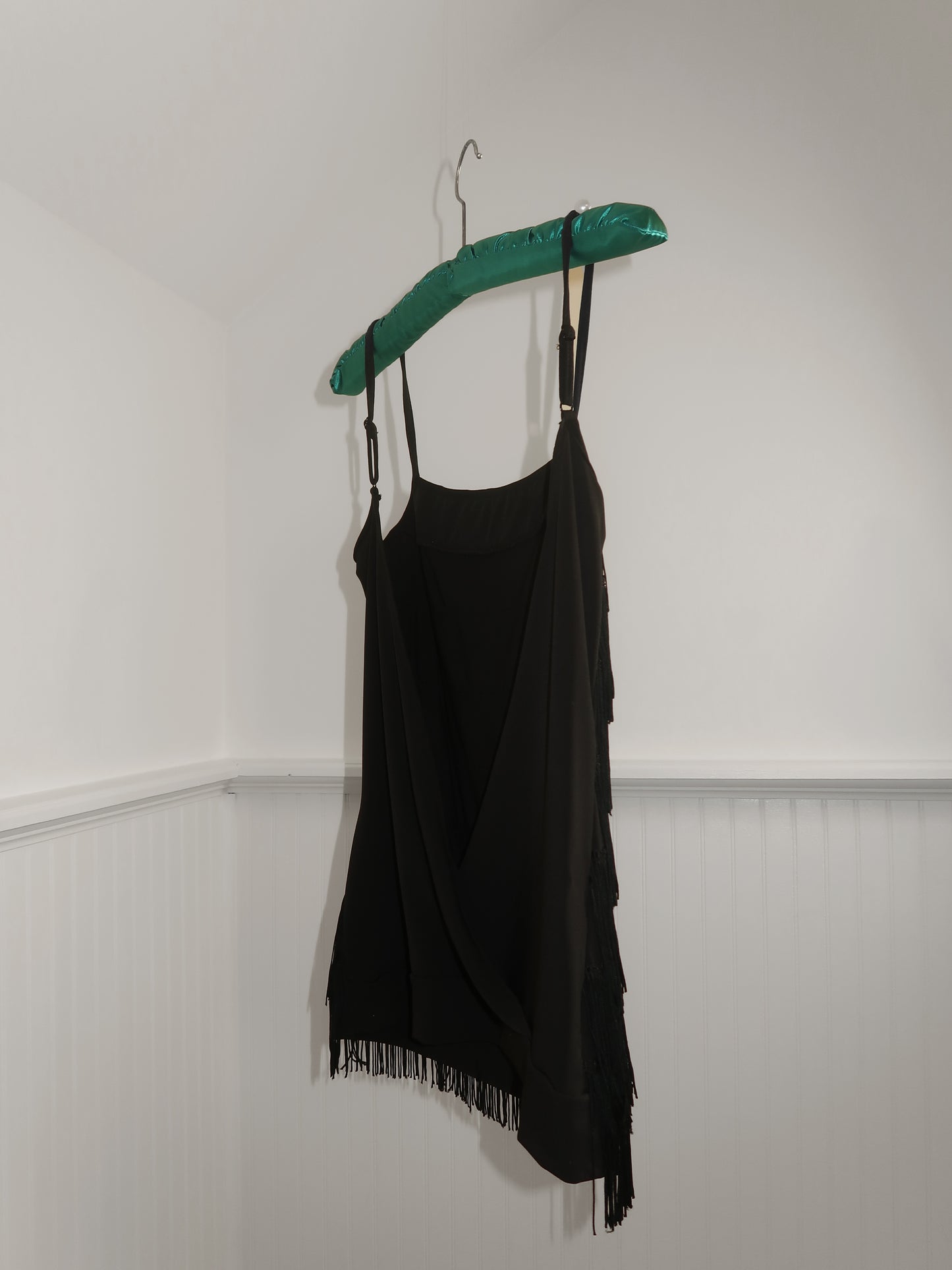 Express Women XS Top Sequence Fringed Open Back Spaghetti Strap Black