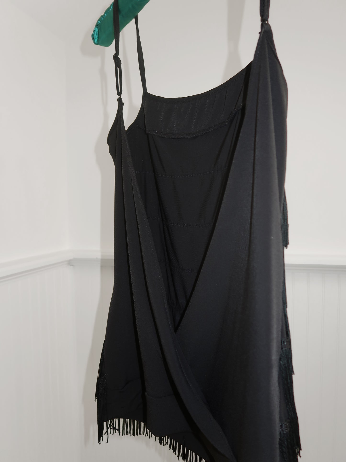 Express Women XS Top Sequence Fringed Open Back Spaghetti Strap Black