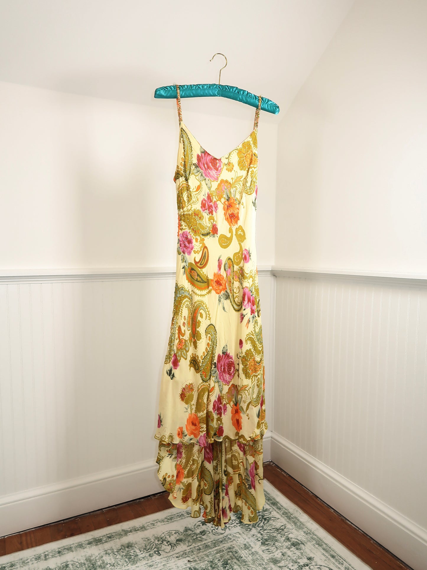 Vtg. Floral Slip High-Low Dress