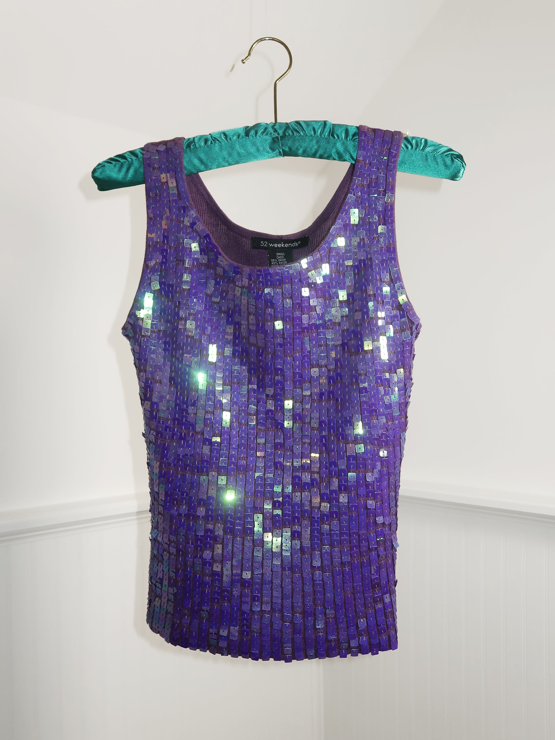MANER Women's Sequin Glitter Tank Top - Sparkle Strappy Cami For Parties, Gold/Royal Blue/Purple, Large